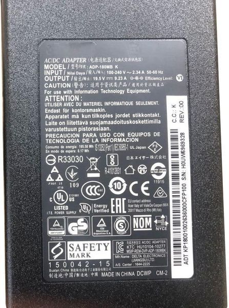 Зарядное устройство для ноутбука Acer Predator Triton 700 PT715-51 180W (блок питания, зарядка) LBM-080637 фото