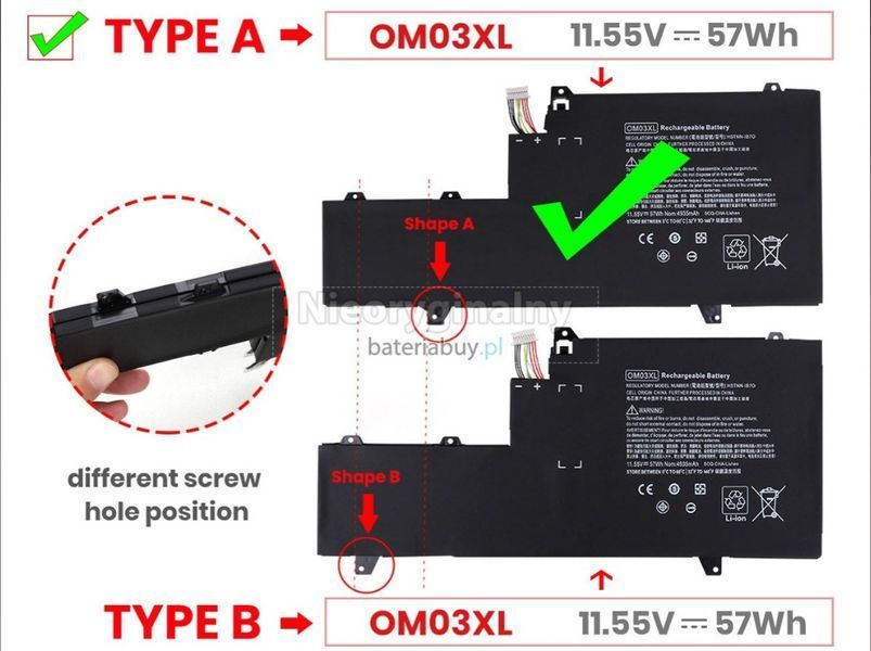 Батарея HP OM03XL аккумулятор для ноутбука EliteBook X360 1030 G2 series 11.55V 4935mAh 57Wh Black LBM-140783 фото